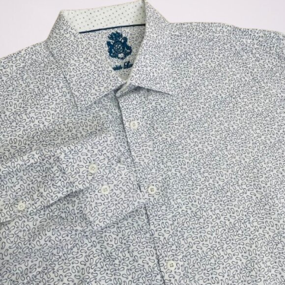 English Laundry Men Small Paisley Button Up Dress Shirt Sz 17.5/34-35 White/Navy - Picture 1 of 10